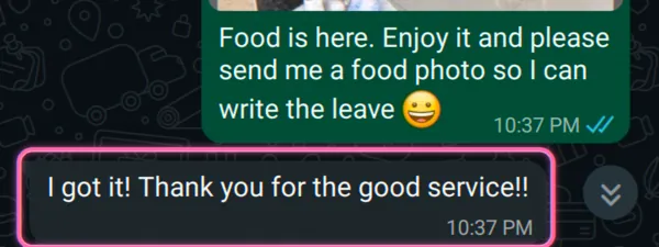 🇧🇪 Belgium · Food delivery: “thank you for the good service!”
