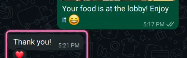 Food delivery · brought up to the lobby, “thank you ❤️”